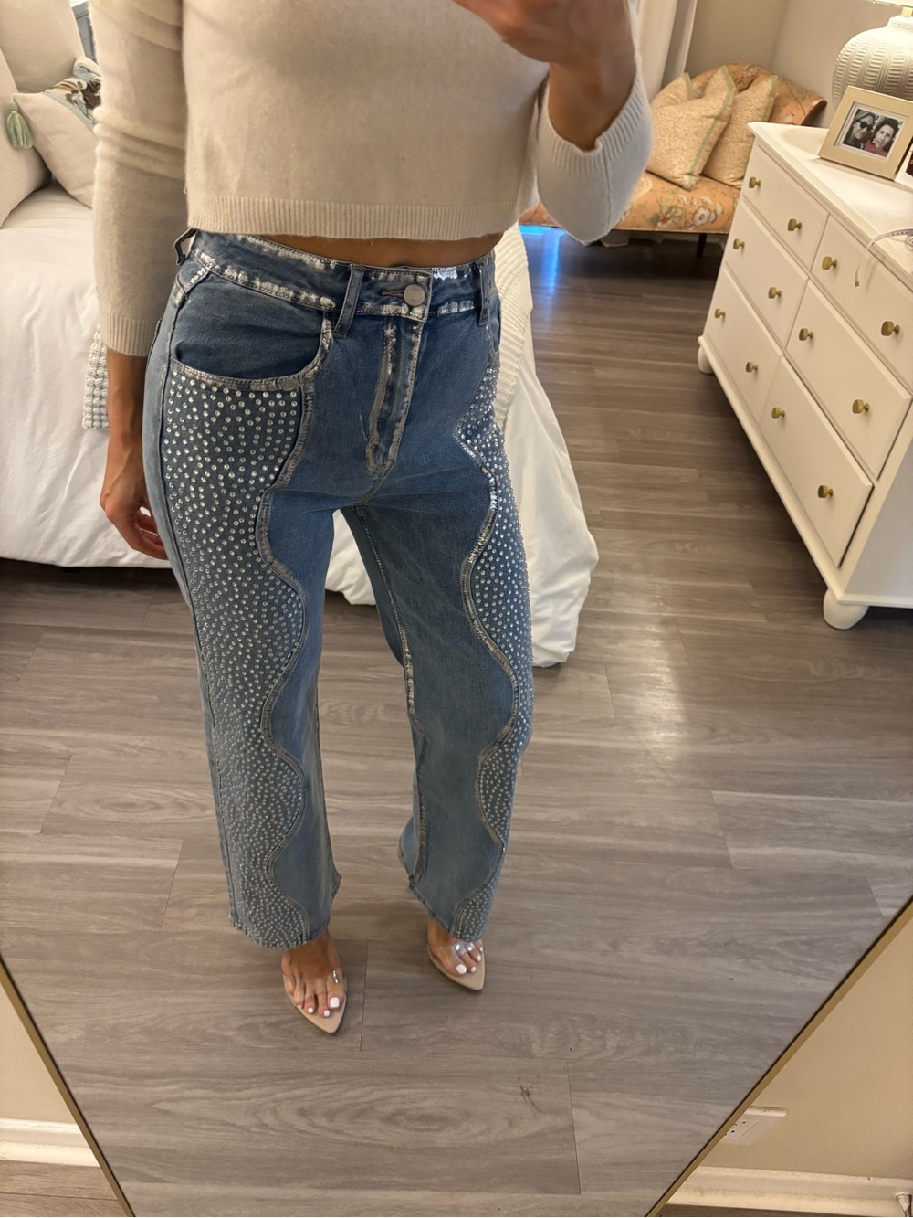 ✨ KIWI Studded Metallic Wave Jeans